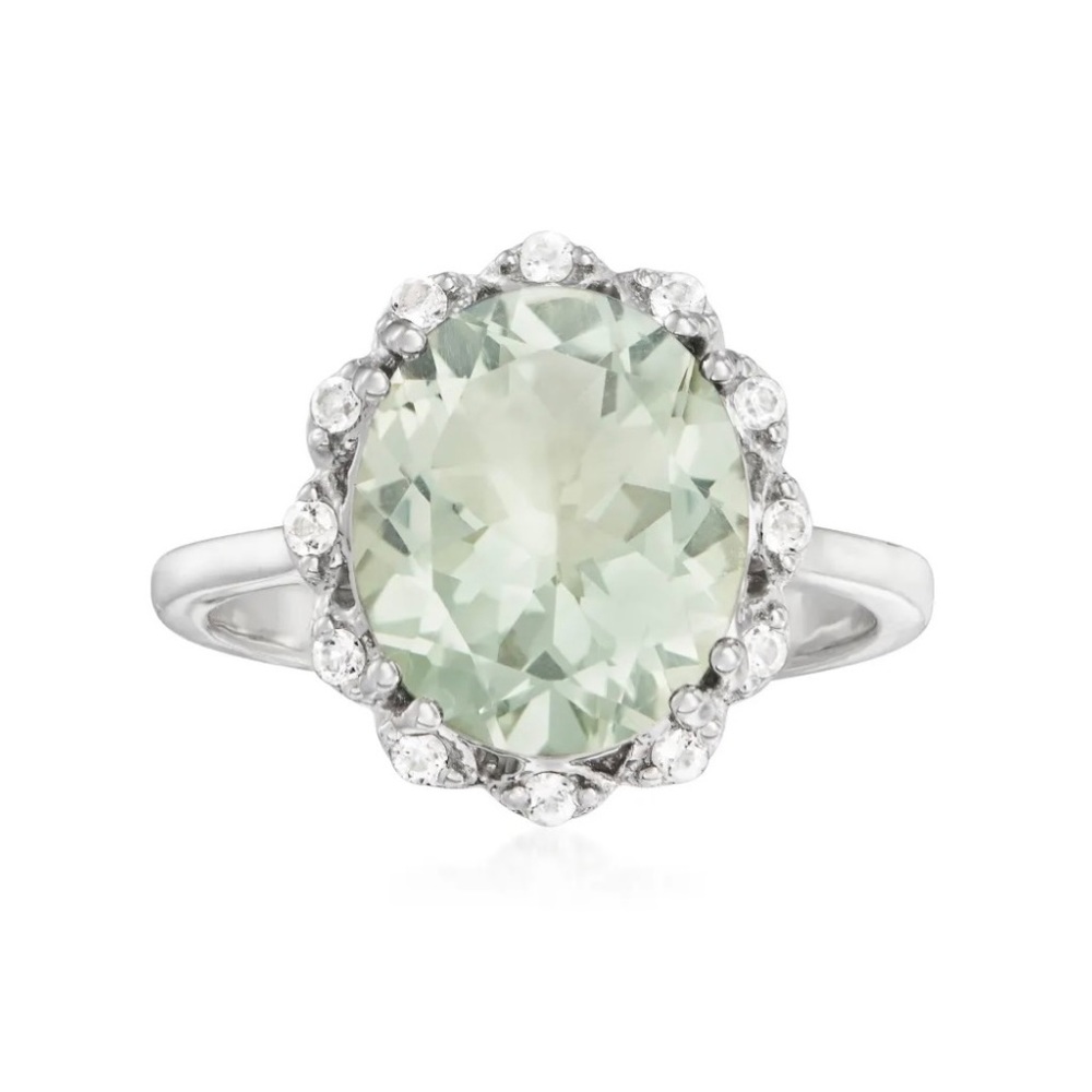 Green Prasiolite and White Topaz Sterling Silver Ring.